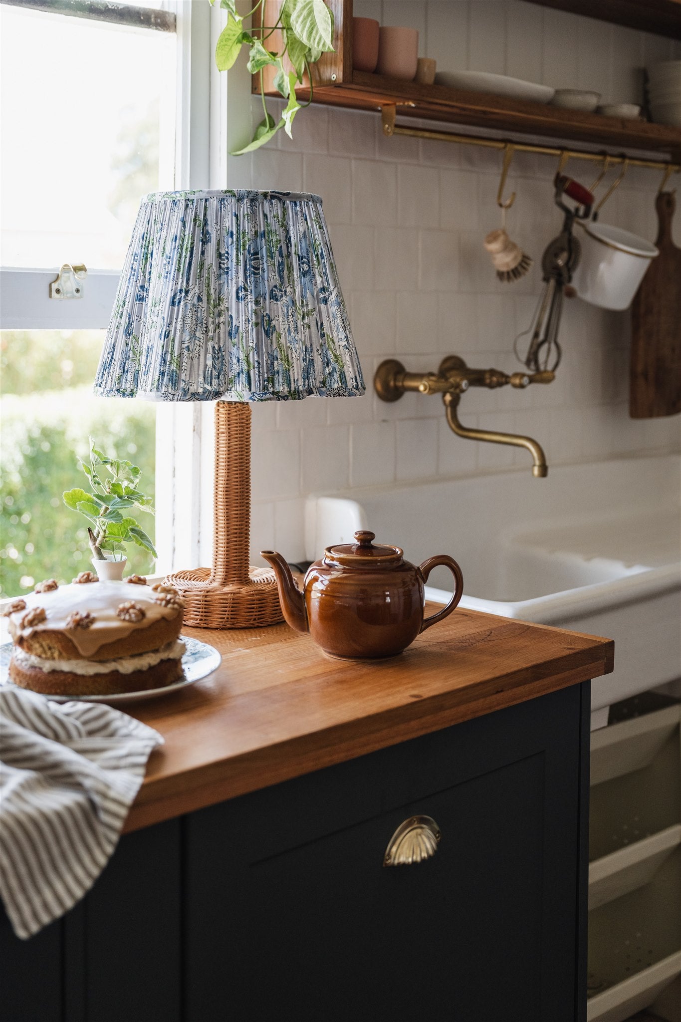 Clematine Block Printed Pleated Lampshade