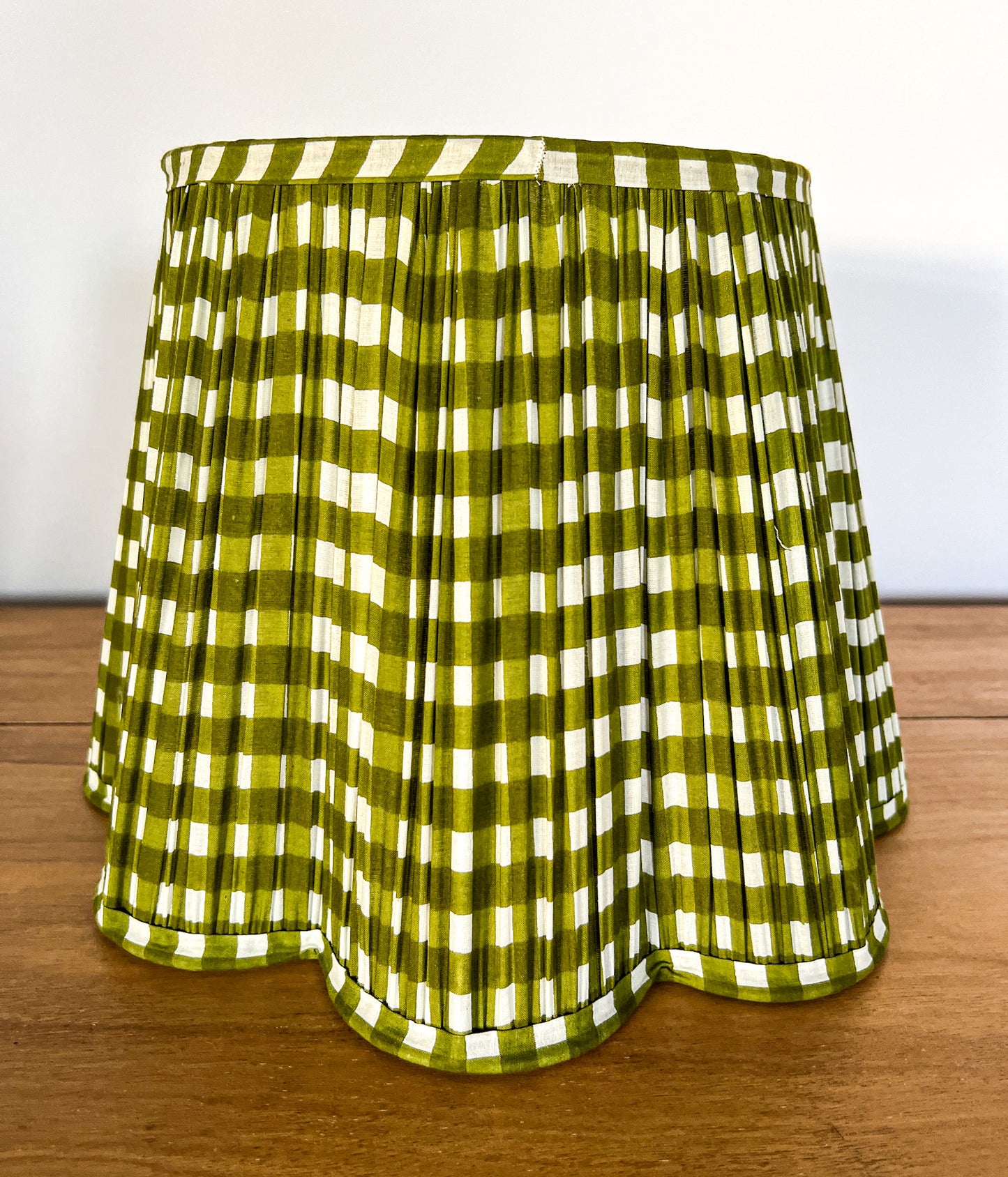 SALE Olive Gingham Block Printed Pleated Lampshade