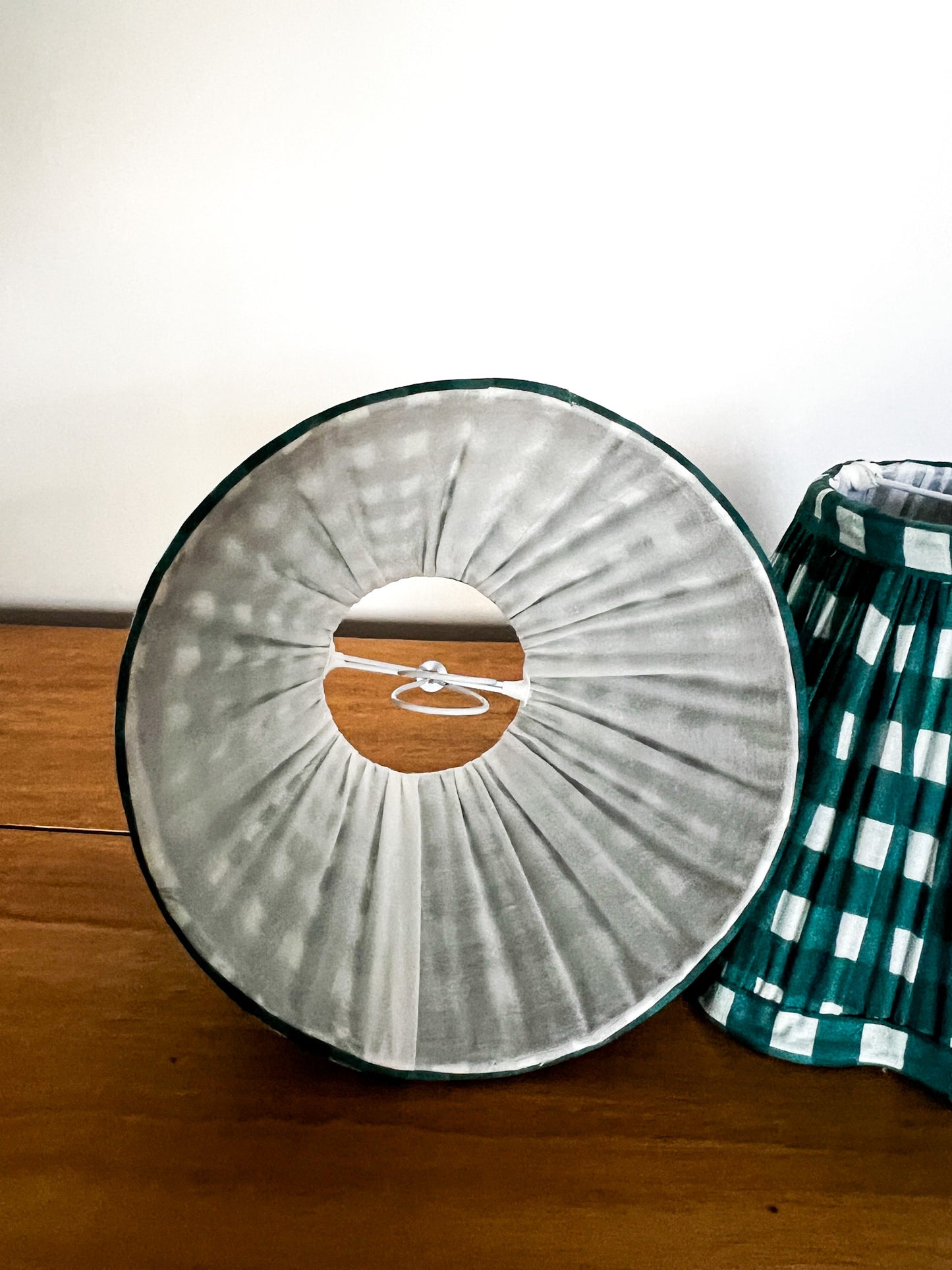 SALE Green Gingham Block Printed Pleated Lampshade