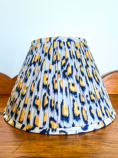 Navy, Blue & Yellow Print Block Print Gathered Lampshade
