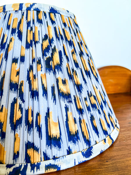 Navy, Blue & Yellow Print Block Print Gathered Lampshade