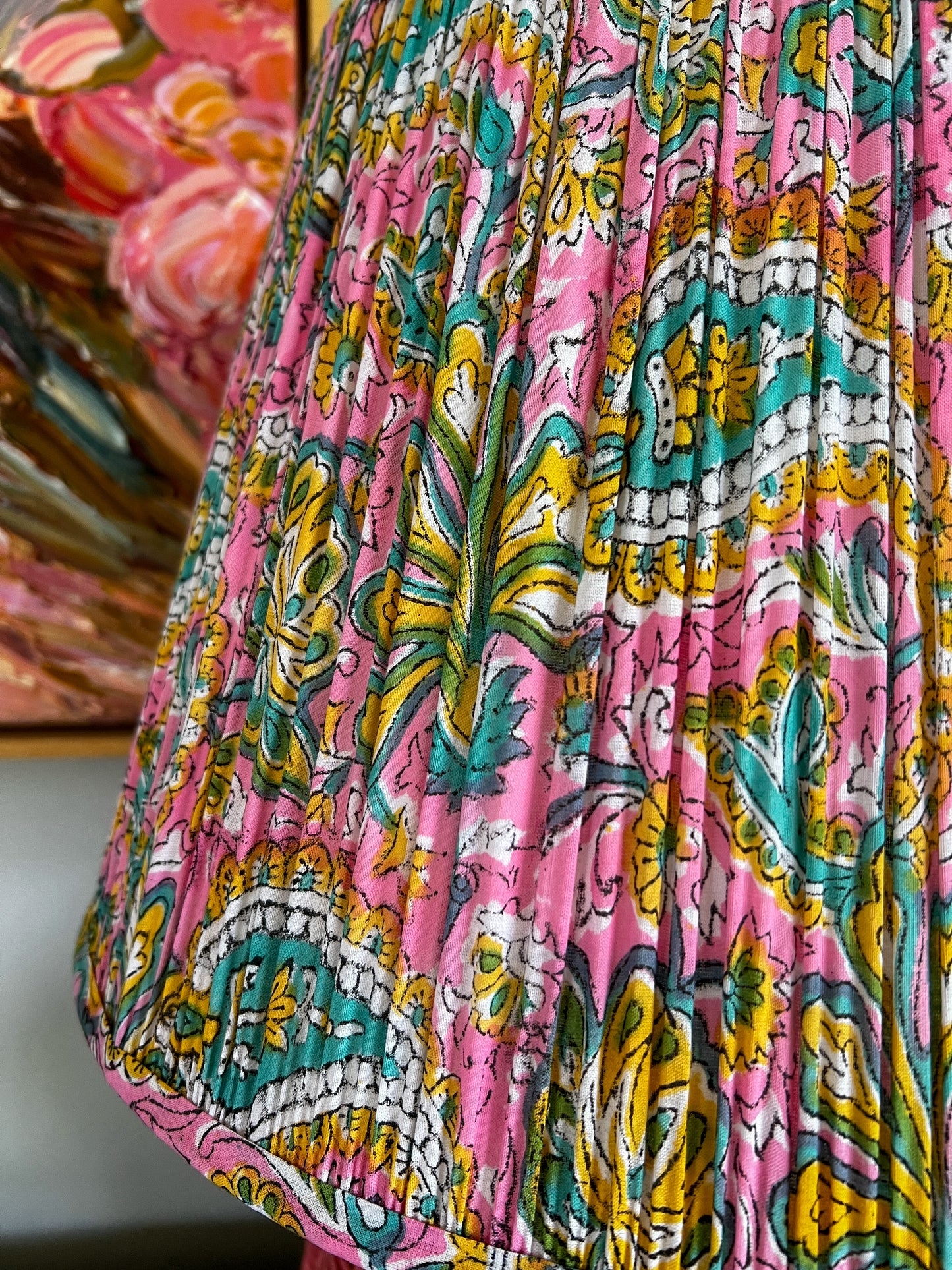 Jade Block Printed Pleated Lampshade