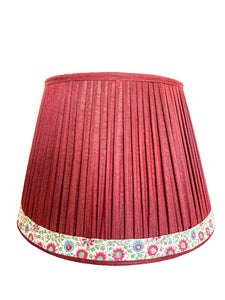 Maroon Linen Gathered Lampshade with Floral Trim