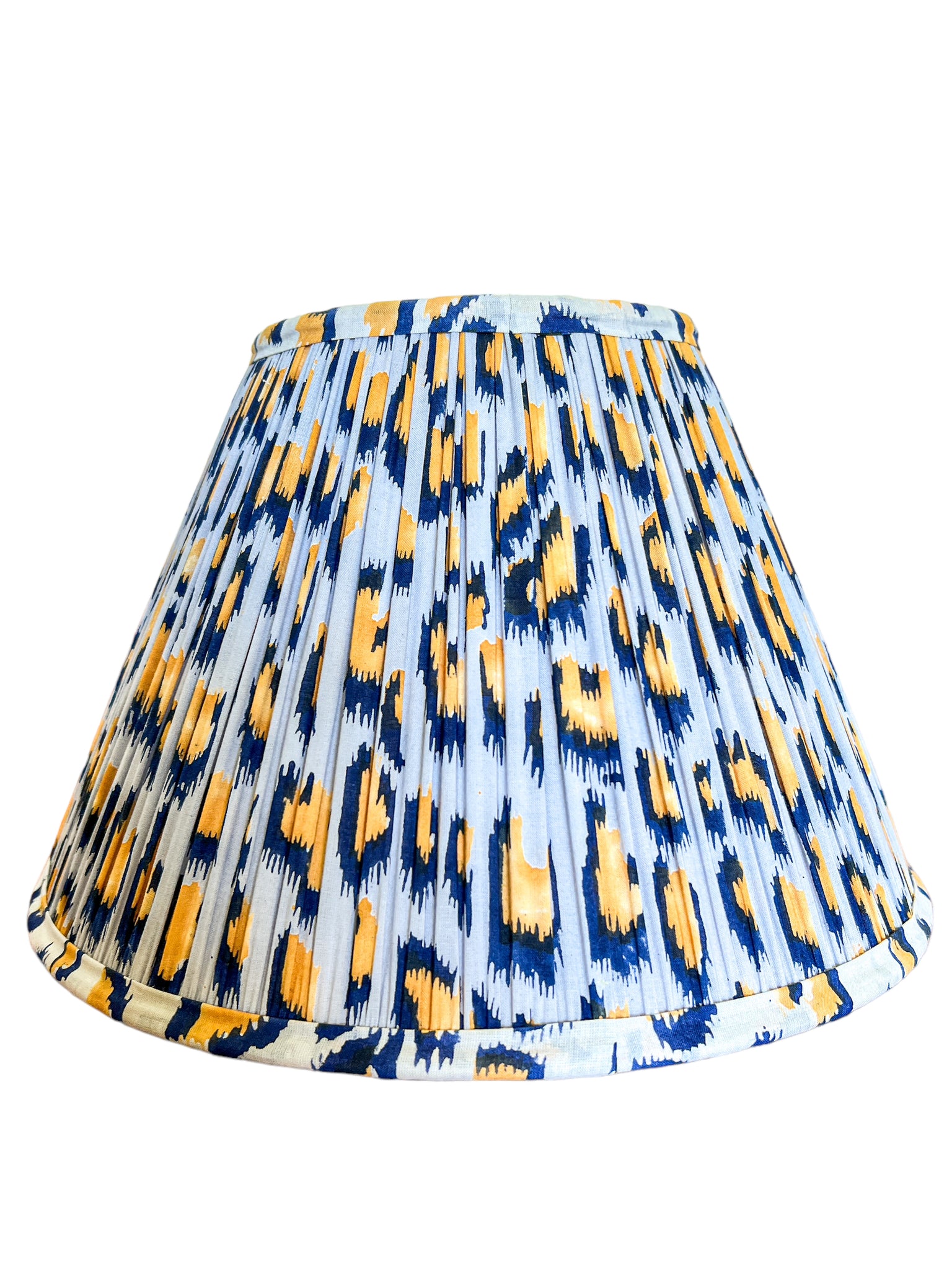 Navy, Blue & Yellow Print Block Print Gathered Lampshade