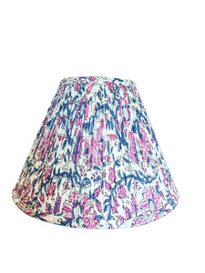 SALE Floral Pink and Blue Block Print Gathered Lampshade